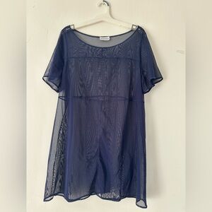 LA BLANCA SeeThrough Beach Navy Blue Dress Once Size